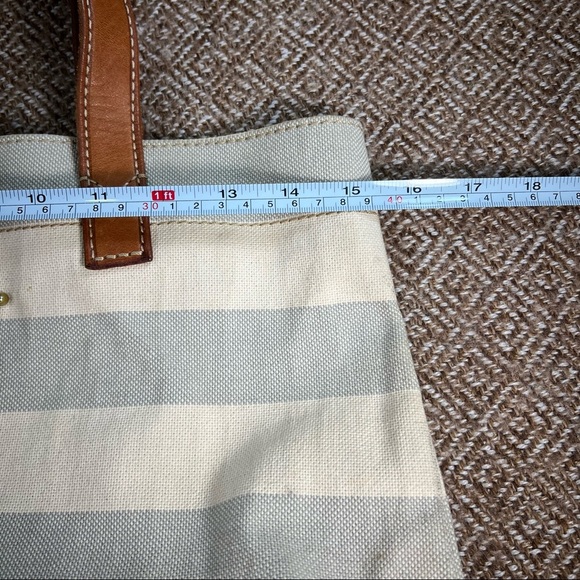 Fossil Rachel Blue Gray /Cream Coated Canvas KEY Leather Shoulder Tote Bag - Picture 9 of 14